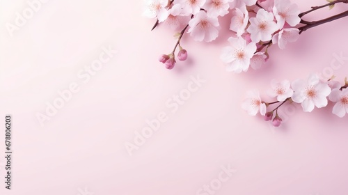 Pink sakura blossom spring background with copy space