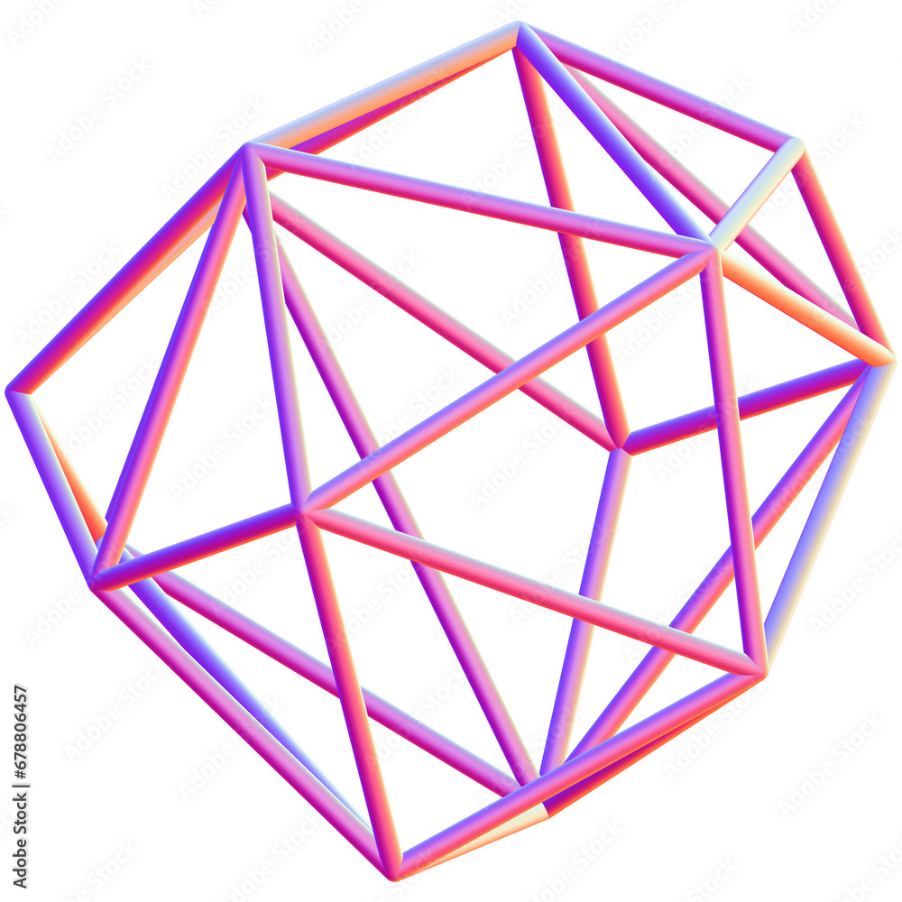 Holographic 3D shape isolated on a transparent background. Trendy abstract geometric design element in purple and pink colors. Holographic 3D shape isolated on a transparent background. Trendy abstract geometric design element in purple and pink colors.