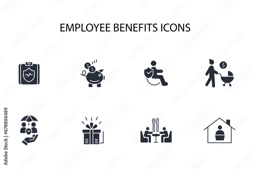 Employee benefits icon set.vector.Editable stroke.linear style sign for use web design,logo.Symbol illustration. - obrazy, fototapety, plakaty 