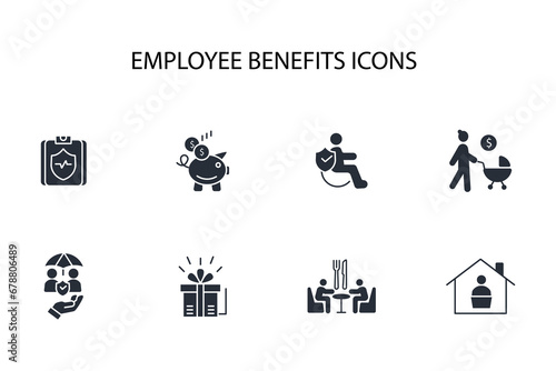 Employee benefits icon set.vector.Editable stroke.linear style sign for use web design,logo.Symbol illustration. photo