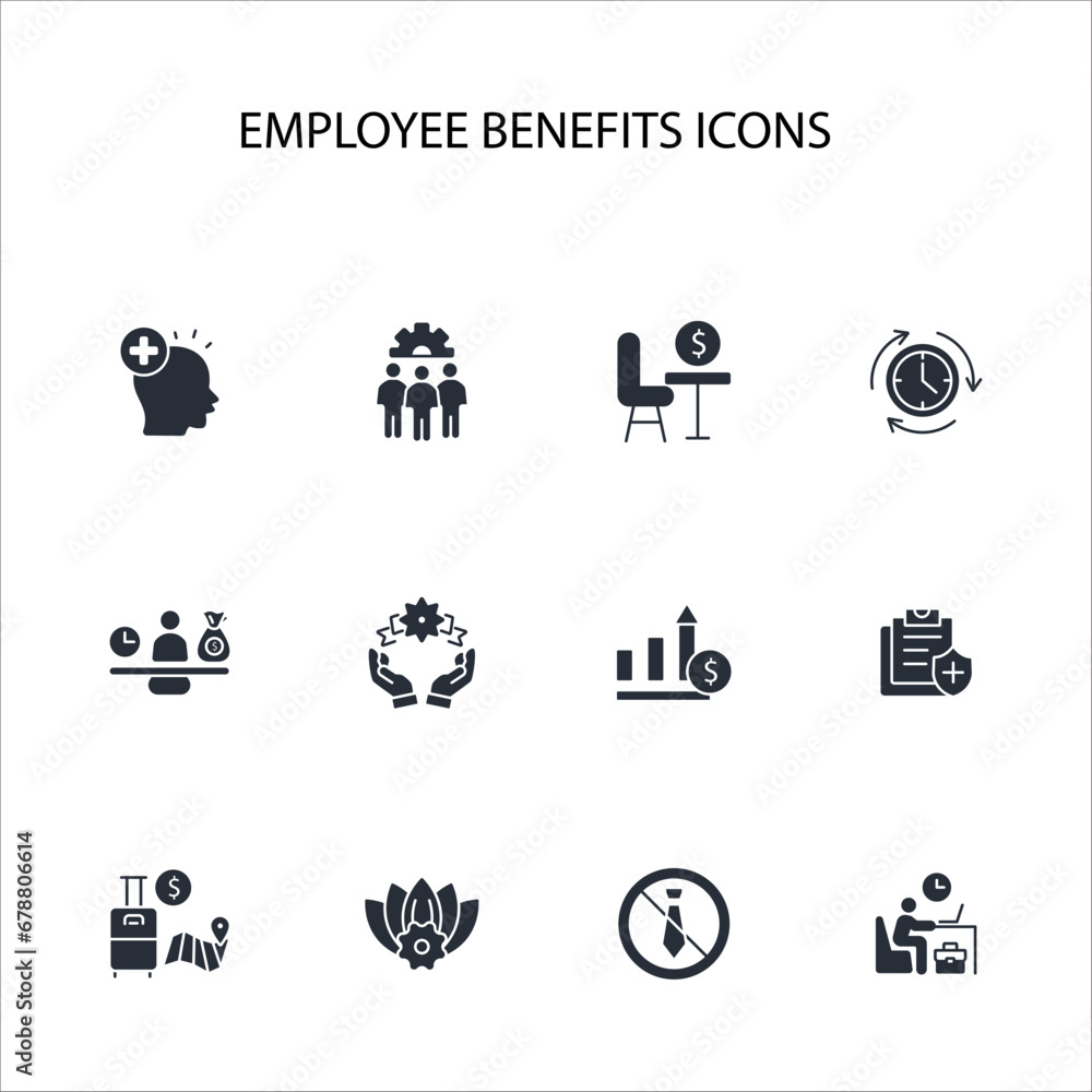 Employee benefits icon set.vector.Editable stroke.linear style sign for use web design,logo.Symbol illustration. Employee benefits icon set.vector.Editable stroke.linear style sign for use web design,logo.Symbol illustration.