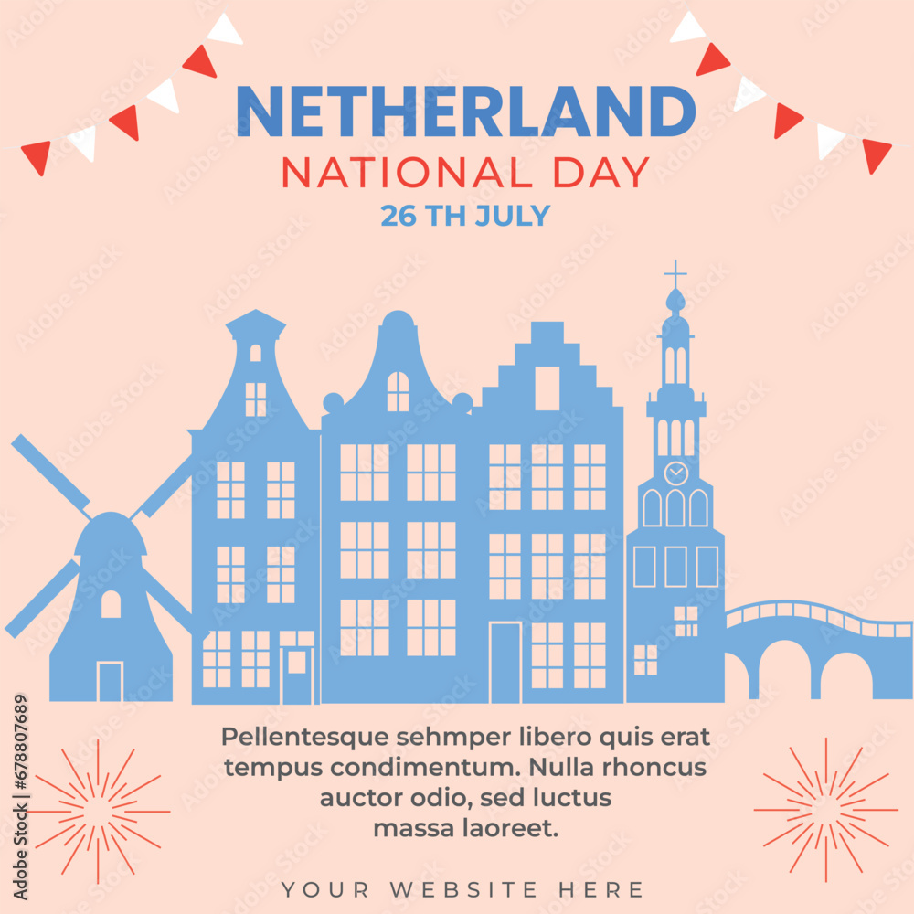 Netherlands  national day social media post template design.  Holland celebration of independence day.