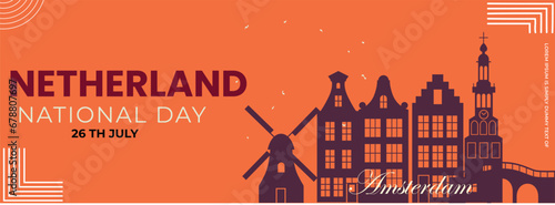 Netherlands national day horizontal banner with Holland flag .geometric abstract suitable for, poster and banner. celebration of independence day.