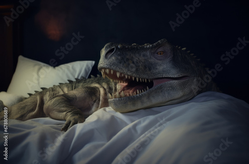 Cozy and whimsical bedtime for a dinosaur  wrapped in dreams and moonlight.