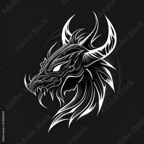 Mystical Creature Emblem: Black and White Monster Head Logo