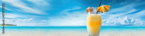 Refreshing Glass of Orange Juice on the Tropical Beach Generative AI