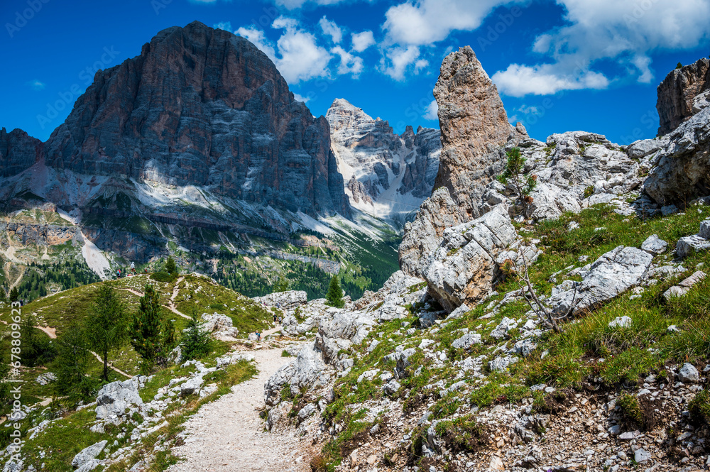 Dolomites, five towers. Breathtaking panorama of the mountains above Cortina d'Ampezzo. Dolomites, five towers. Breathtaking panorama of the mountains above Cortina d'Ampezzo.