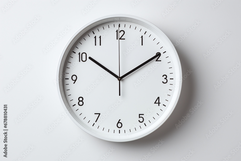 White clock with sleek black hands against a plain background White clock with sleek black hands against a plain background