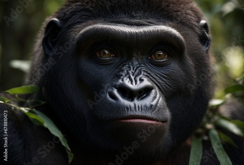 Portrait of a gorilla in the middle of the forest © hassani