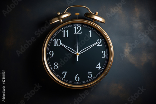 Classic alarm clock on dark background