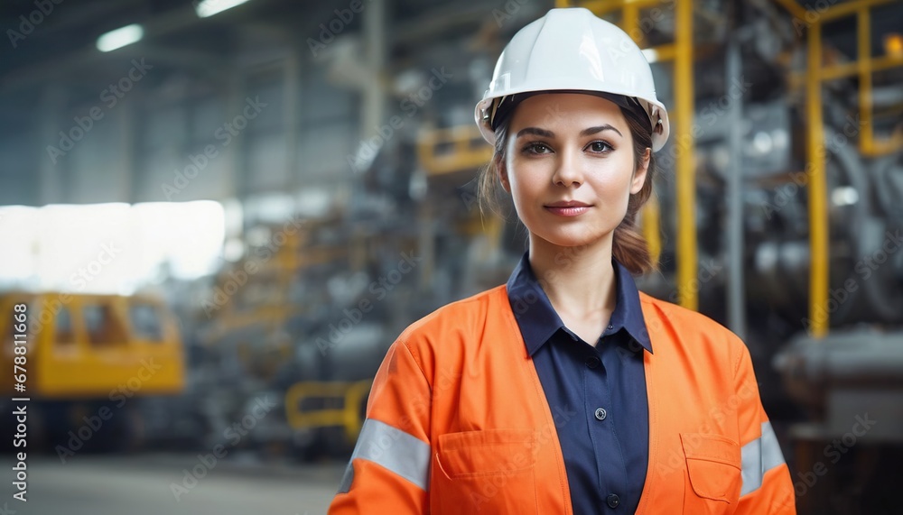 The girl is a technologist engineer in a helmet at work. The girl is a factory worker in special clothes. The girl is a technologist engineer in a helmet at work. The girl is a factory worker in special clothes.