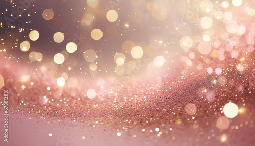 rose pink glitter with gold sparkles background defocused abstract christmas lights on background