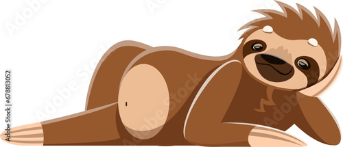 Cartoon sloth character rests with cheek propped, embodying tranquility and leisure. Its relaxed posture captures the essence of unhurried contentment. Isolated vector relaxed cute tropical animal