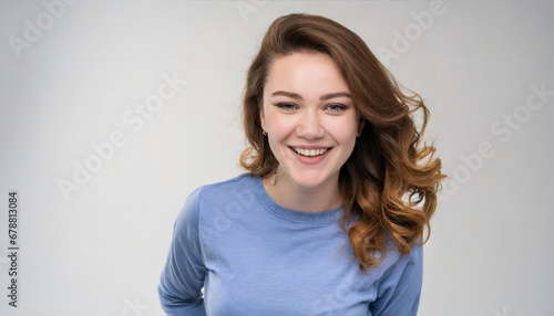 studio portrait of a cheerful girl laughing at the camera on a white background © Florence