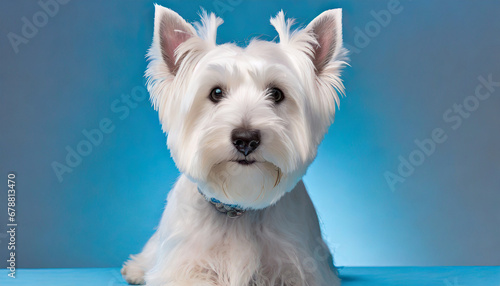 west highland white terrier on blue background