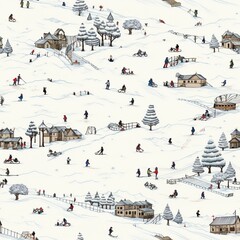 Papier peint photo Paysage patrons Station de ski hivernale festive  © Muriel
