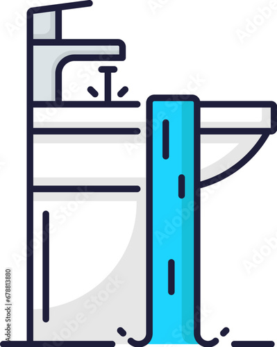 Color plumbing service icon, sink faucet repair from leakage in bathroom or toilet, vector outline sign. Plumber service icon for home water pipe plumbing, house bath sink fix and sewerage maintenance