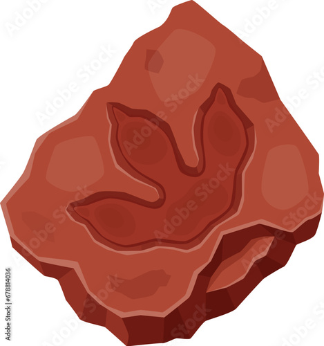 Ancient tyrannosaurus dinosaur footprint, archeology fossil. Ancient dino paleontology science footprint, extinct reptile foot ground trace or prehistory animal step museum fossil vector track