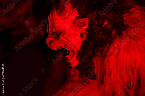 Krampus, the devils of Christmas. Traditional Christmas masks from the Eastern Alps photo
