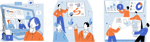 Corporate training vector illustration. Coaching sessions help individuals overcome their personal and professional challenges Learning new skills is vital for career advancement The collective effort