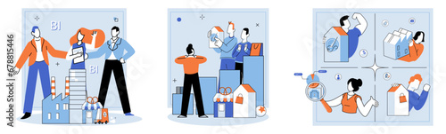 Business Association. Vector illustration. Diplomacy plays crucial role in negotiating and maintaining business partnerships Employment opportunities provide individuals with means to build