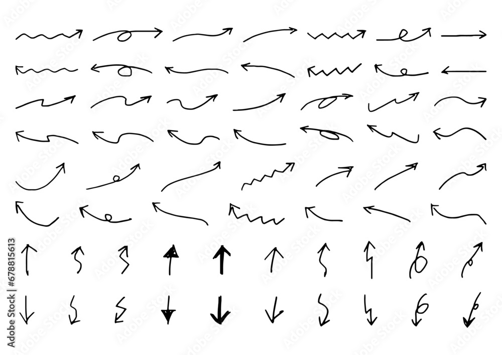 シンプルな手描き矢印の素材セット