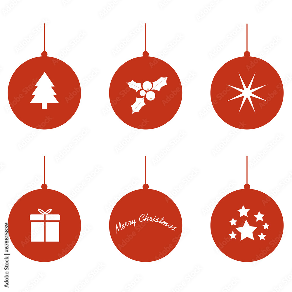 Bolas rojas de Navidad con motivos navideños sobre un fondo blanco liso y aislado. Vista de frente y de cerca Bolas rojas de Navidad con motivos navideños sobre un fondo blanco liso y aislado. Vista de frente y de cerca