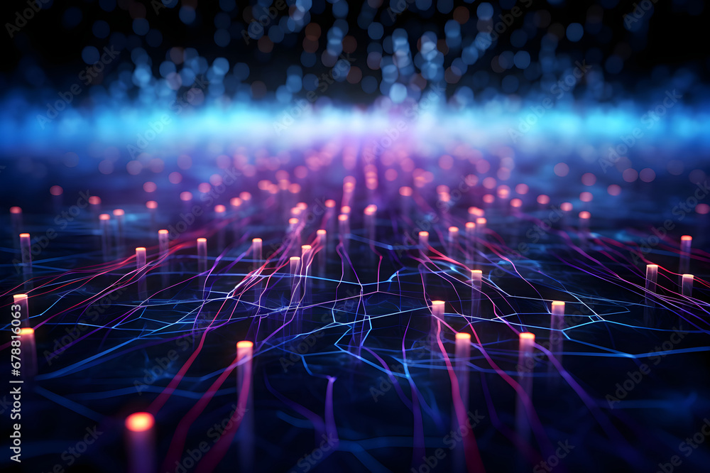 Abstract technology background with illuminated fiber optic network connections Abstract technology background with illuminated fiber optic network connections