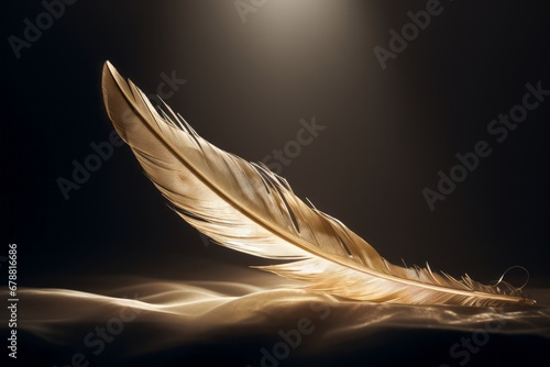 Single feather bathed in warm light  minimalist design with a tranquil feel.