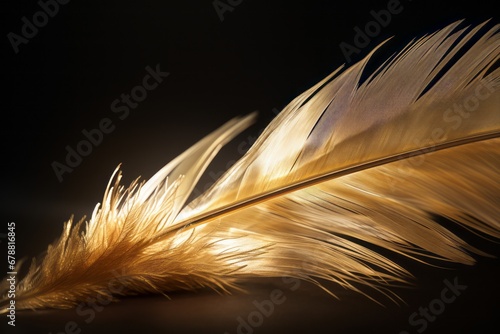 Single feather bathed in warm light  minimalist design with a tranquil feel.