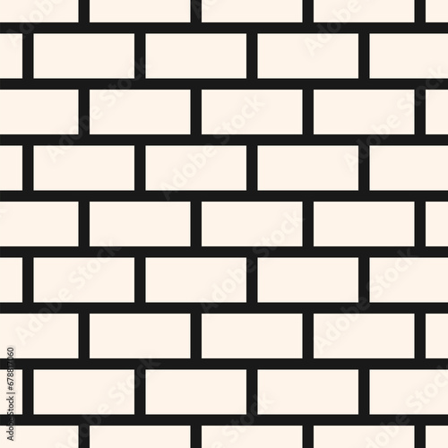 Seamless geometric pattern of black and white brick wall. Abstract monochrome vector design for background, simple texture. Repeated ornament ideal for modern textile, decor, wallpaper, print, wrap