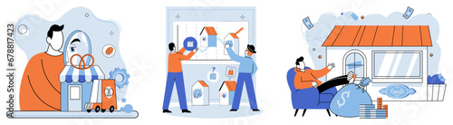 Local business. Vector illustration. Effective management is crucial for businesses to streamline operations and achieve organizational goals A compelling presentation can help businesses showcase