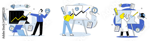 Data visualization vector illustration. Infographics present complex information in visually appealing and easy to understand format Data visualization techniques help in uncovering patterns