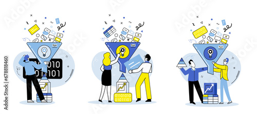 Data visualization vector illustration. Information in reports and presentations informs decision making and drives business progress Statistics provide objective measures for analyzing data
