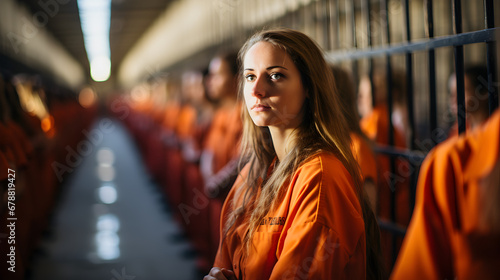 Woman Prisoners in orange shirts at the prison