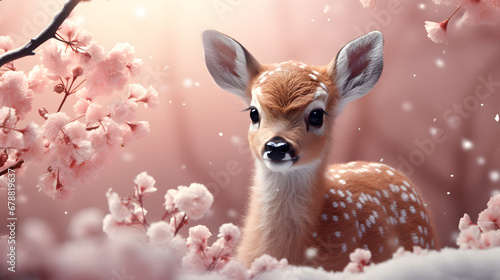 Cute Baby deer surrounded snow © kitti