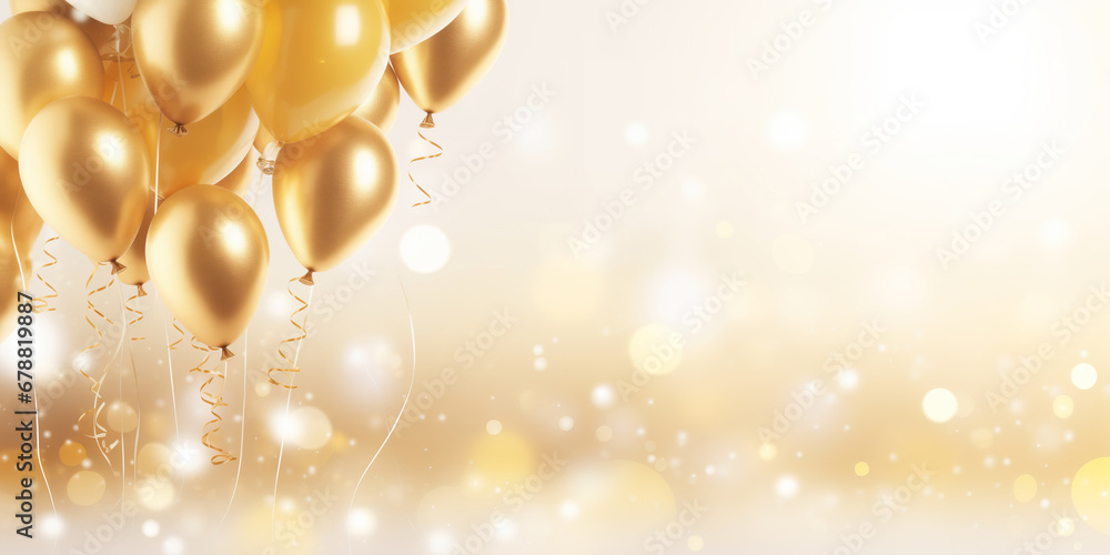 Banner holiday xmas and Valentine Day background gold color balloon with white copy space Banner holiday xmas and Valentine Day background gold color balloon with white copy space