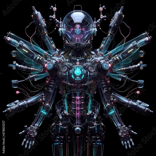 High-tech robot with complex and intricate details.