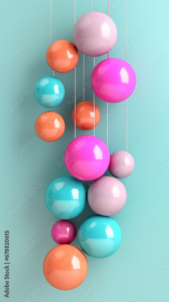 A bunch of colorful balloons hanging from strings