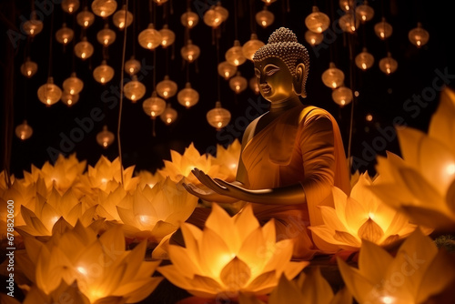 Vesak day Buddhist lent. Concept Buddha birthday with water lily or lotus flower