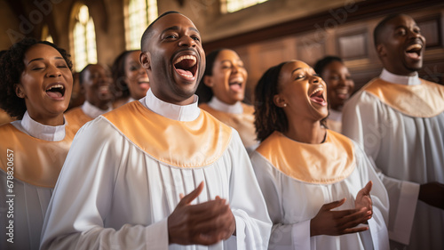 Black christian gospel singers of church praising Jesus Christ. Message of Christianity for christmas song music photo