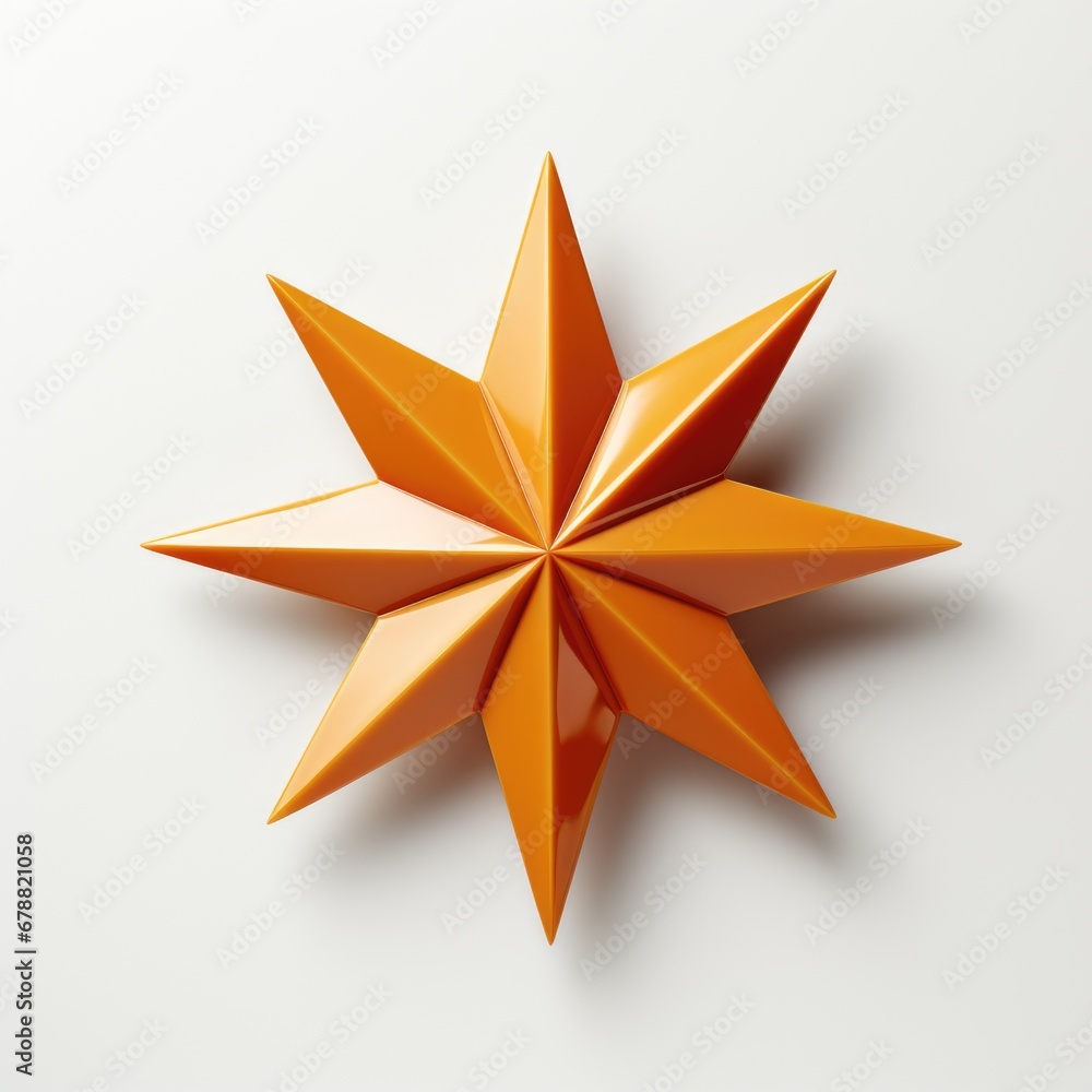 An orange origami star on a white surface, clipart on white background. An orange origami star on a white surface, clipart on white background.