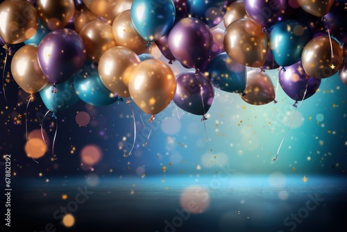 Colorful Balloons and Stars on a Blue Background