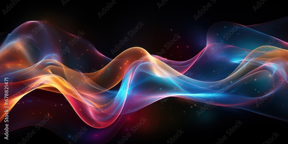 Vibrant Waves Dance in a Pattern Adorned with Lights on a Black Background Vibrant Waves Dance in a Pattern Adorned with Lights on a Black Background