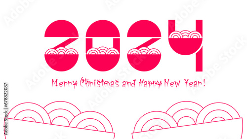 Inscription for Chinese and Korean cuisine 2024. Inscription with noodles for Chinese and Korean restaurants. 2024 Chinese new year.