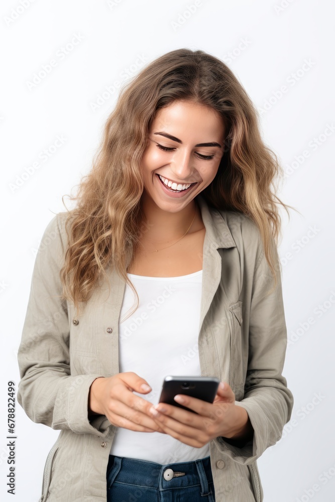 Blond woman with mobile phone on white background Blond woman with mobile phone on white background