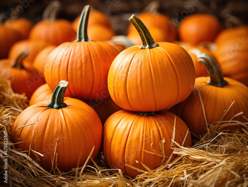 Halloween pumpkin harvest background in dark autumn mood. Generative Ai