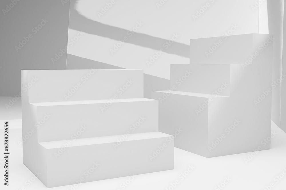 Front view of 3D render cross white stairway abstract background Front view of 3D render cross white stairway abstract background