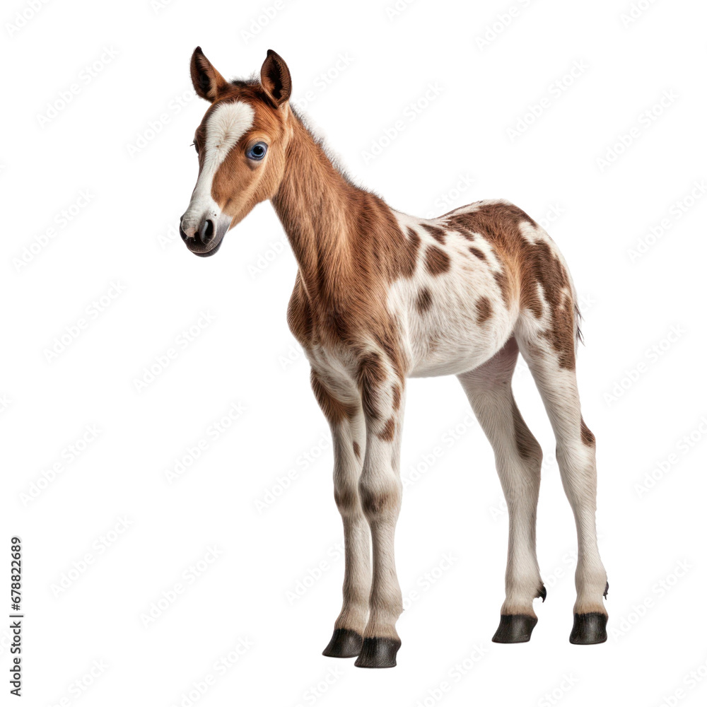 Cute foal isolated on transparent background. Farm animal png clip art element.