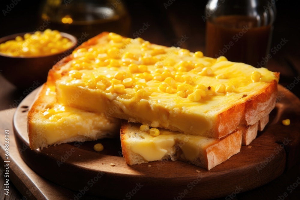 Closeup of Cachapa with Cheese, a Colombian Coloured Bread made with Corn, Cheese and Butter Closeup of Cachapa with Cheese, a Colombian Coloured Bread made with Corn, Cheese and Butter